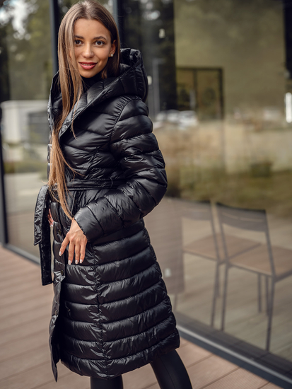 Donna Giacca invernale trapuntata lunga con cappuccio Nero Bolf 5M3159