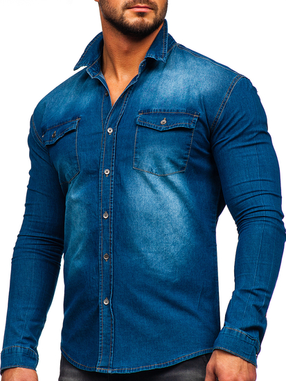 Camicia in jeans a manica lunga da uomo celeste Bolf MC7051BC