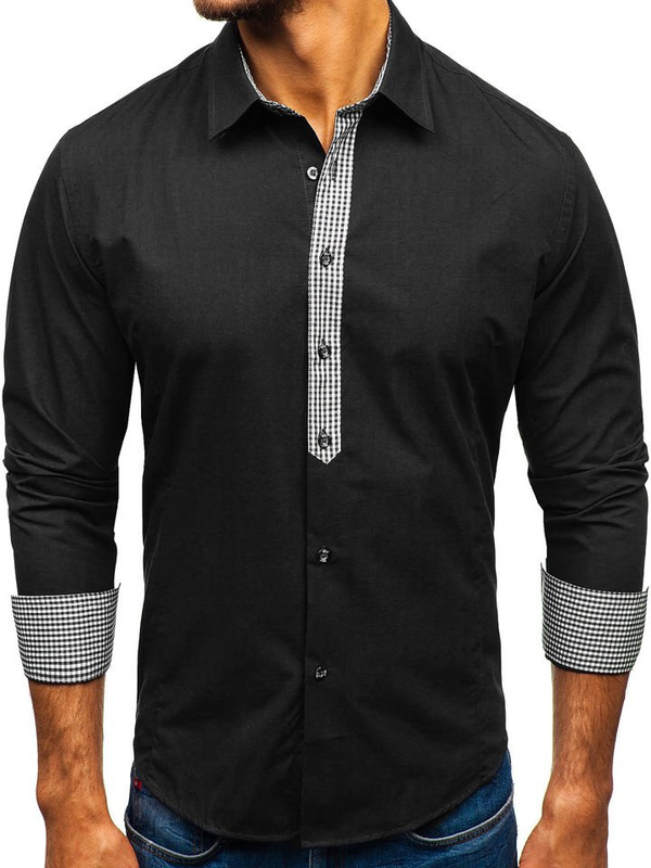 Camicia elegante a manica lunga da uomo nera Bolf 0939