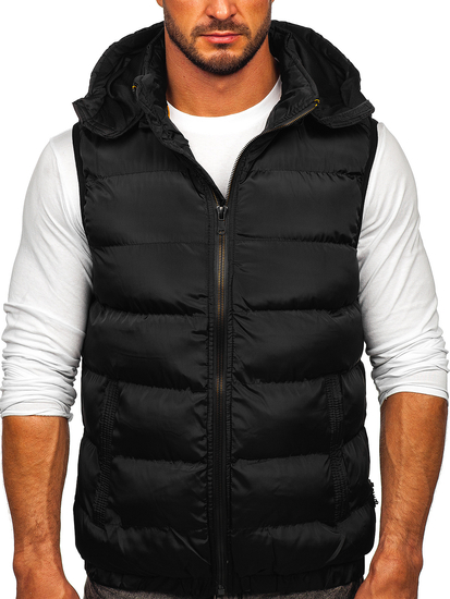 Gilet trapuntato spesso con cappuccio da uomo nero Bolf 7129