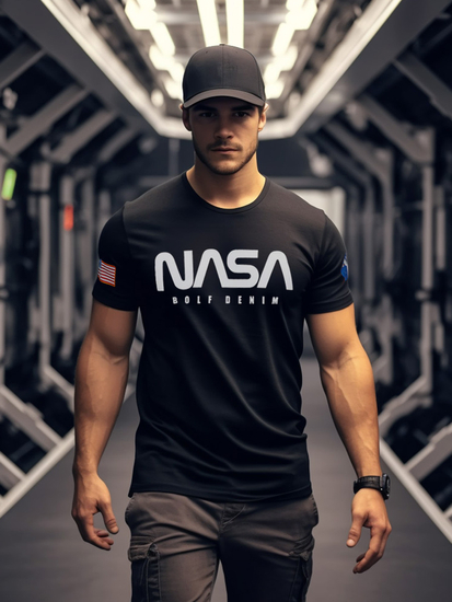 T-shirt in cotone con stampa da uomo nera Bolf 14401