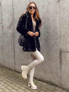 Cappotto in finto montone da donna nero Bolf 21131