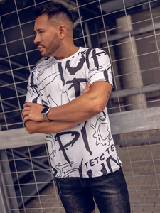 T-shirt da uomo in cotone bianco con stampa Bolf KS1972A