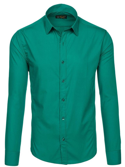 Camicia elegante da uomo verde scuro a maniche lunghe Bolf 1703