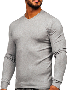 Uomo Maglione con scollo a V Grigio Chiaro Bolf YY03