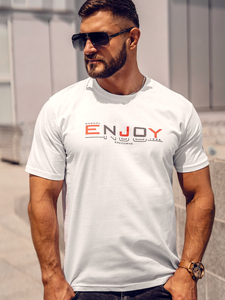 T-shirt in cotone con stampa da uomo bianco Bolf 14739A