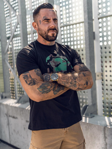 T-shirt da uomo in cotone nero con stampa Bolf 192379A