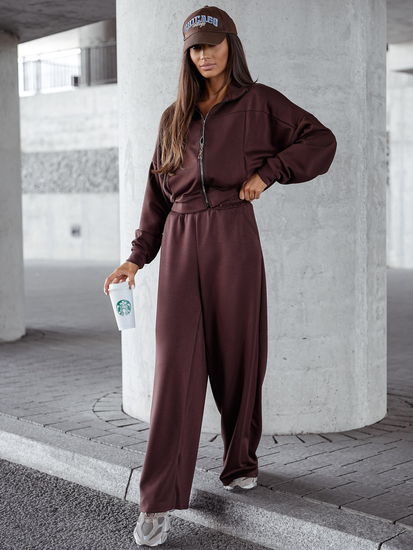 Completo due pezzi con felpa con zip da donna cioccolato Bolf 821109