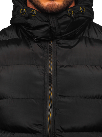 Gilet trapuntato spesso con cappuccio da uomo nero Bolf 7129