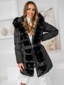 Giubbotto lungo trapuntato cappotto invernale con cappuccio da donna nero Bolf 5M3158