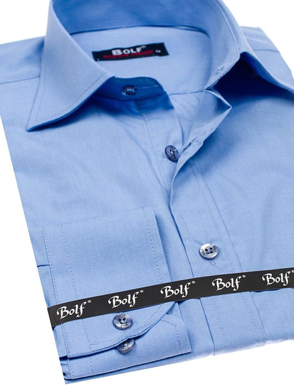Camicia elegante da uomo azzurra a maniche lunghe Bolf 1703