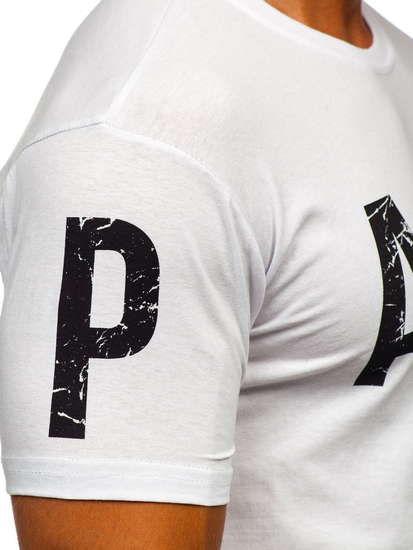 T-shirt bianca stampata da uomo in cotone Bolf 1180