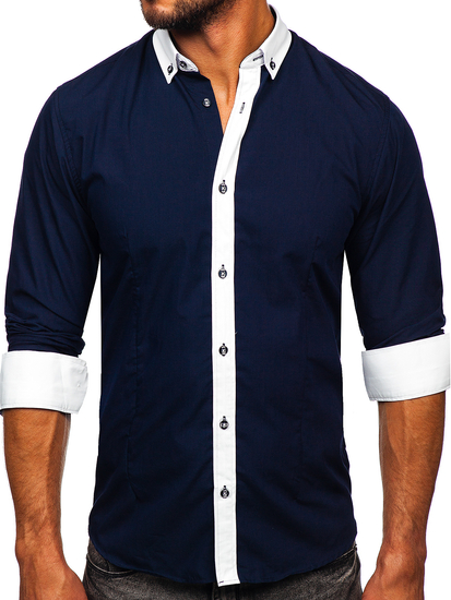 Camicia elegante a maniche lunghe da uomo blu Bolf 21750