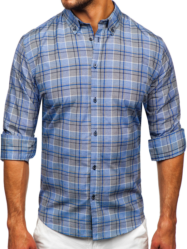 Uomo Camicia a quadri con maniche lunghe Blu scuro Bolf 22748