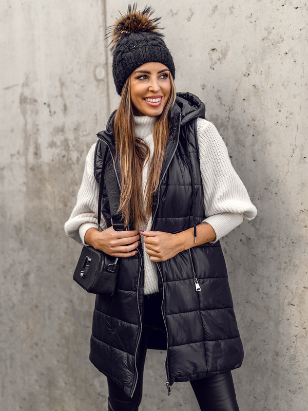 Gilet lungo trapuntato da donna nero Bolf 82019