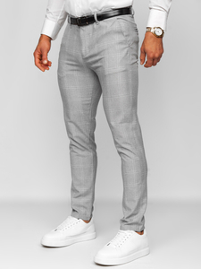 Uomo Pantaloni eleganti a quadri Grigio-Bianco Bolf 0036