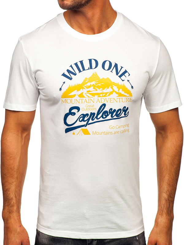 Uomo T-shirt in cotone con stampa Bianco Bolf MPO3484