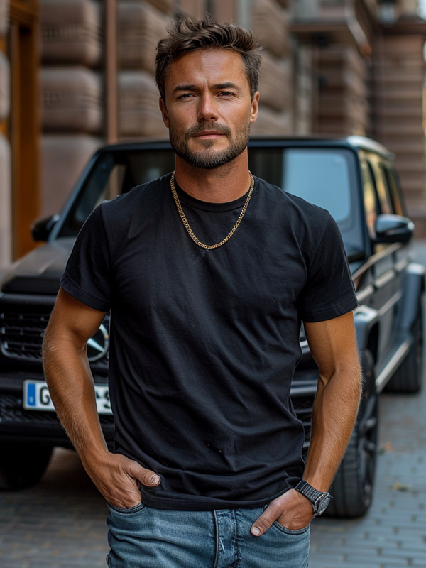 T-shirt da uomo in cotone nero senza stampa Bolf 14291A2