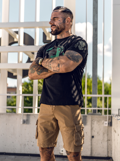 T-shirt da uomo in cotone nero con stampa Bolf 192379A