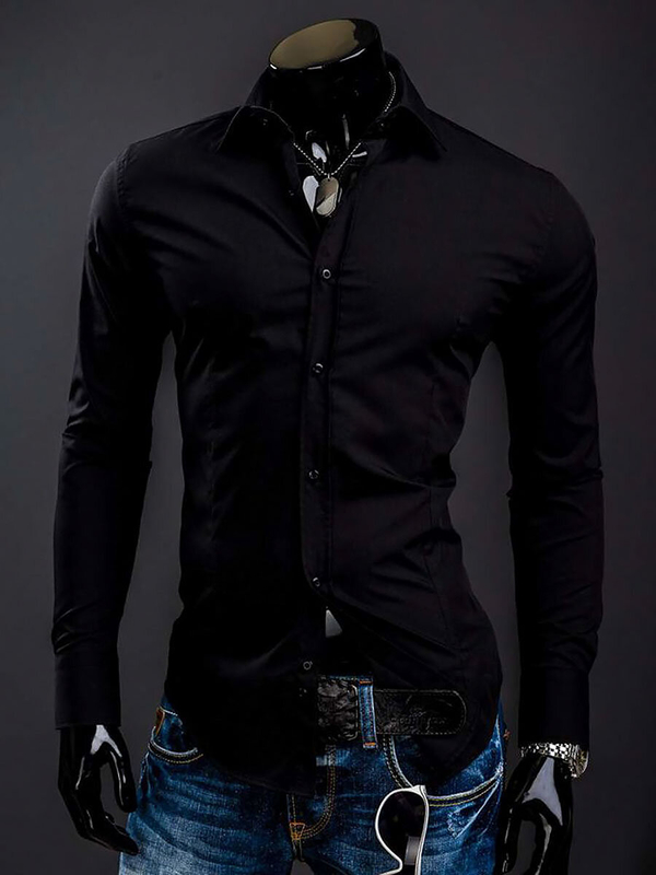 Camicia elegante da uomo nera a maniche lunghe Bolf 1703A