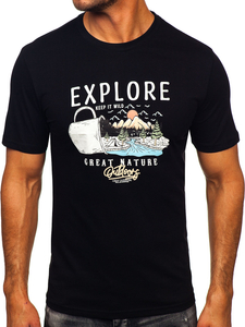 Uomo T-shirt in cotone con stampa Nero Bolf MPO3485