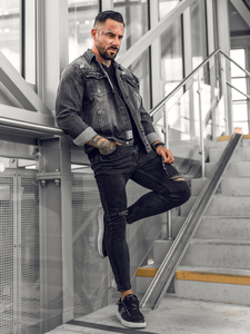 Giacca in jeans da uomo nera Bolf MJ504NA