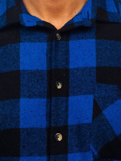 Uomo Camicia in flanella a maniche lunghe a quadri Blu scuro Bolf 2025-1