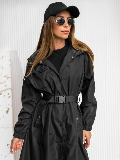 Cappotto lungo giacca mezza stagione con cappuccio da donna nero Bolf AG5019