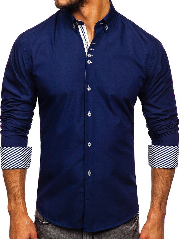 Camicia elegante a manica lunga da uomo blu Bolf 5796