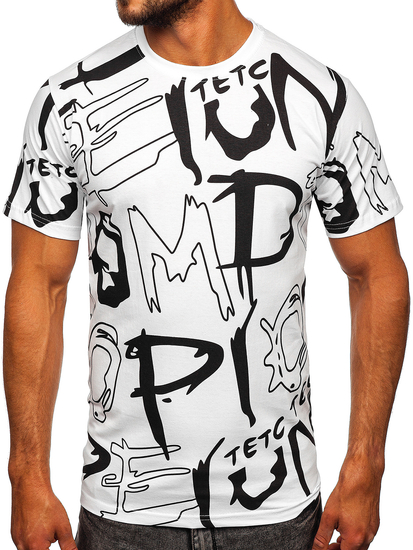 T-shirt da uomo in cotone bianco con stampa Bolf KS1972