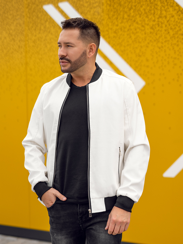 Giacca in pelle tipo bomber da uomo bianca Bolf 7110A