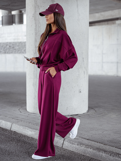 Completo due pezzi con felpa con zip da donna bordeaux Bolf 821109