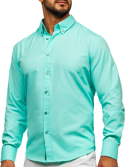 Camicia elegante a manica lunga da uomo verde chiara Bolf 5821-1