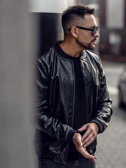 Giacca in pelle tipo bomber da uomo nera Bolf 6803B