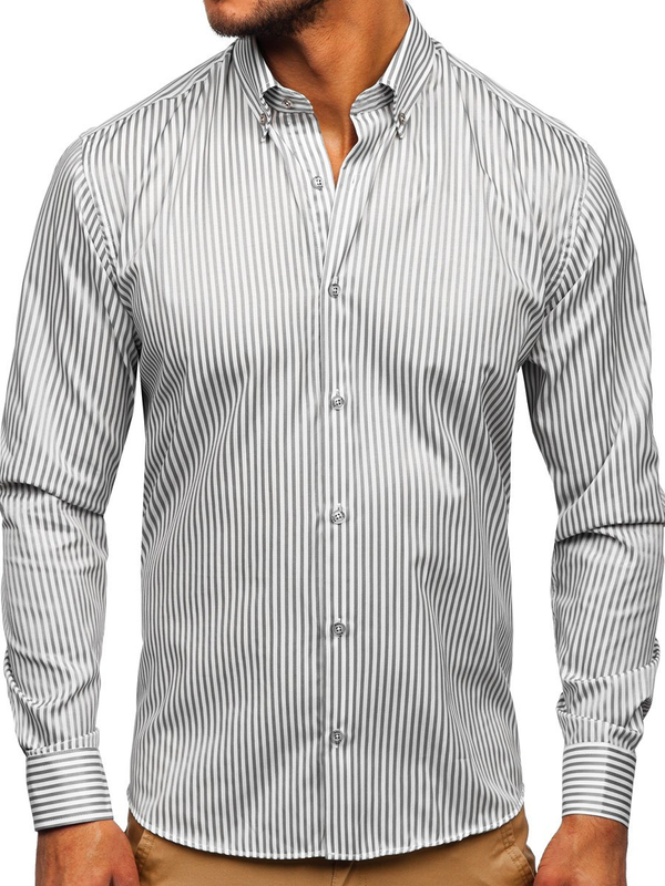 Camicia a righe a manica lunga da uomo grigia Bolf 20726