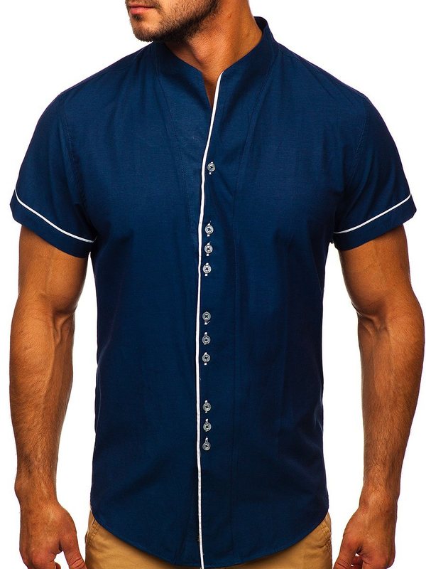 Camicia a manica corta da uomo blu Bolf 5518