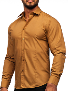 Camicia elegante da uomo marrone chiaro a maniche lunghe Bolf 1703