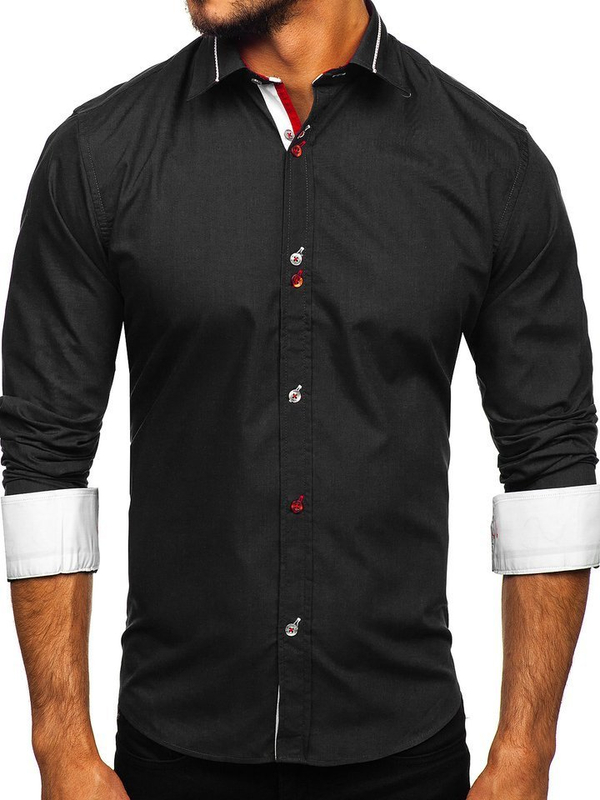 Camicia elegante a manica lunga da uomo nera Bolf 5826