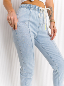 Pantaloni in denim con paillettes da donna celesti Bolf BF108