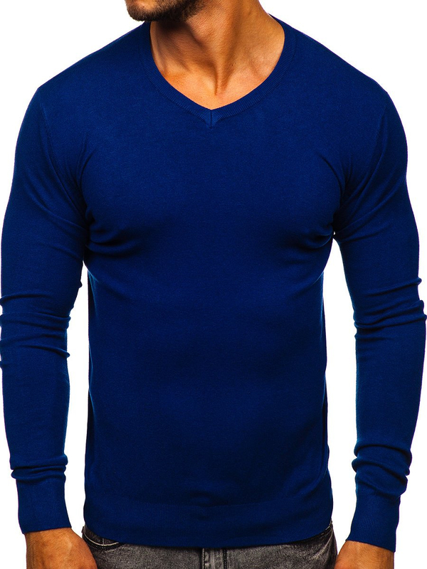 Uomo Maglione con scollo a V Blu Bolf YY03