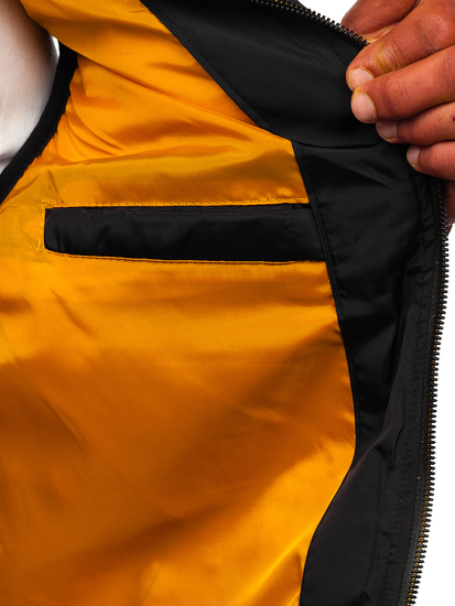 Gilet trapuntato spesso con cappuccio da uomo nero Bolf 7129