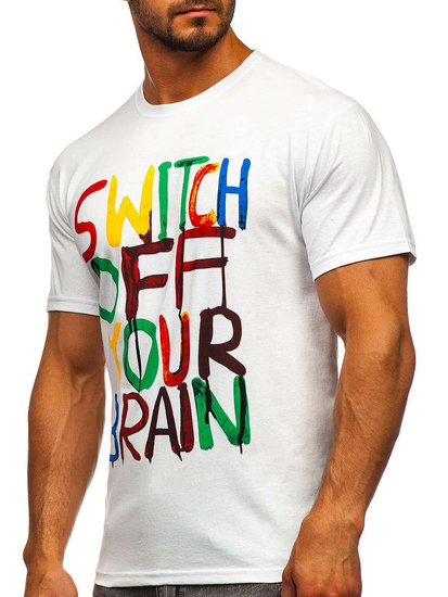 T-shirt bianca stampata da uomo Bolf 1181