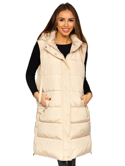 Gilet lungo trapuntato oversize da donna beige Bolf 81276