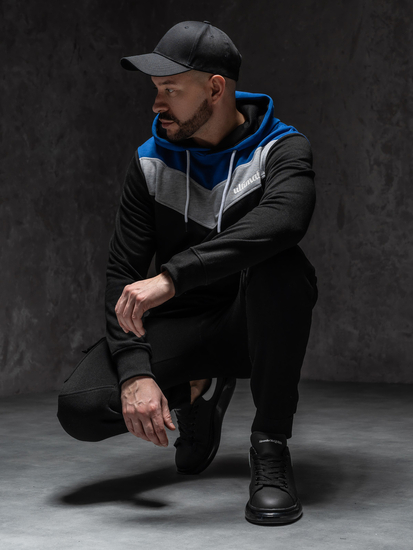 Felpa con cappuccio e stampa da uomo bluette Bolf W3878A1