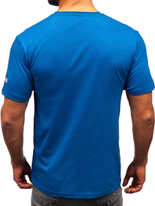 Uomo T-shirt in cotone con stampa Blu Bolf 14741