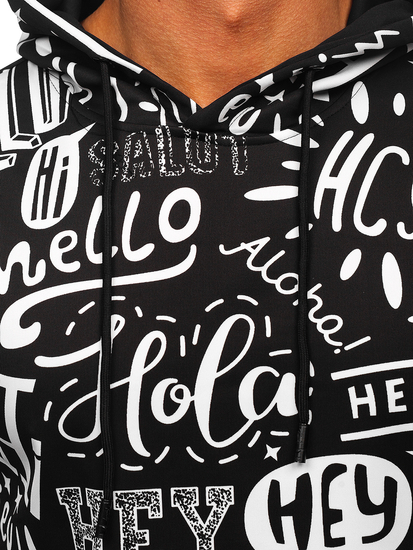 Felpa stampata con tasca a canguro con cappuccio da uomo nera Bolf 8B1150