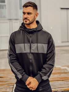 Felpa a zip con cappuccio da uomo nera Bolf 27B8121