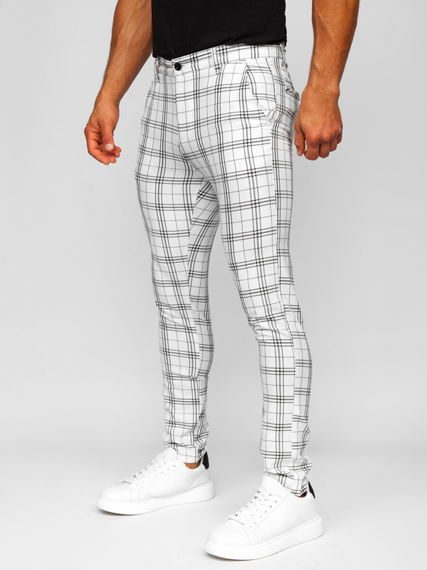 Uomo Pantaloni eleganti a quadri Bianco Bolf 0054