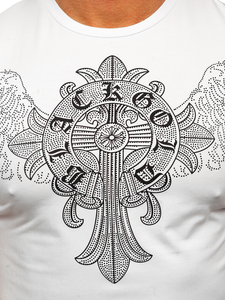 T-shirt stampata con paillettes da uomo bianca Bolf MT3037