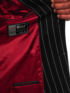 Giacca d'abito a righe casual da uomo nero-grigio Bolf 1652